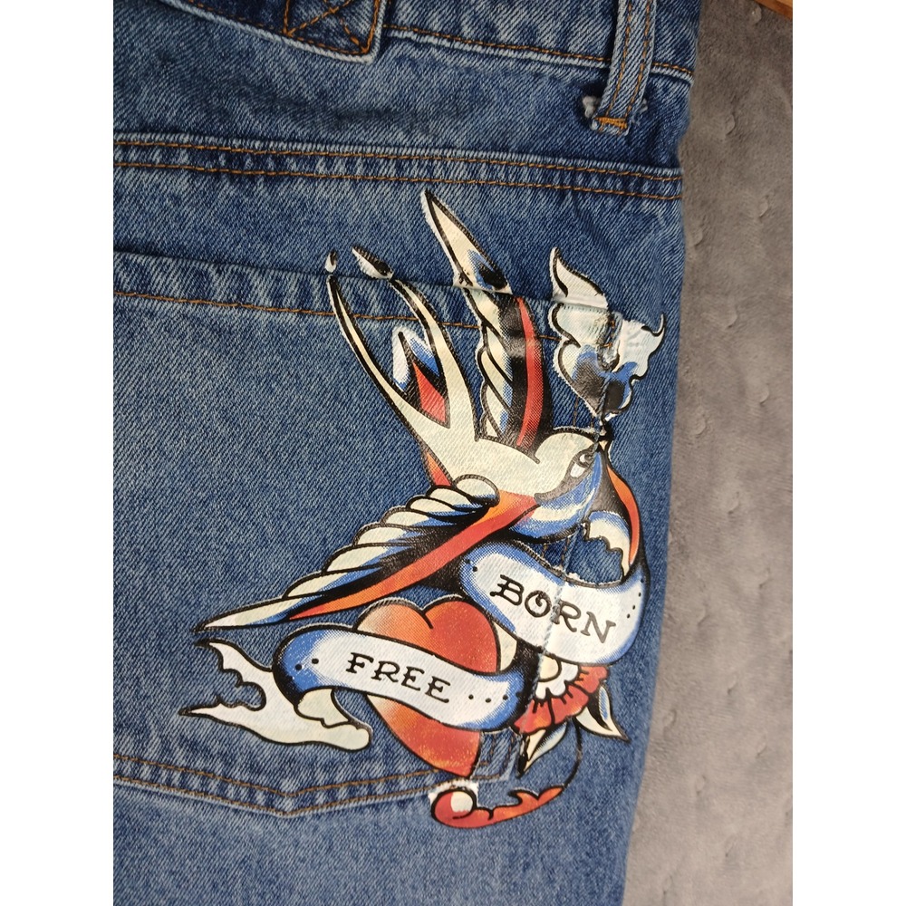 Ed Hardy Wide Leg Jeans Blue Denim Logo Print Y2K Streetwear Mens 30 - Picture 10 of 14